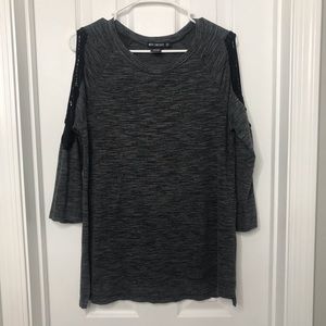 Gray & Black Open Shoulder Blouse / Shirt